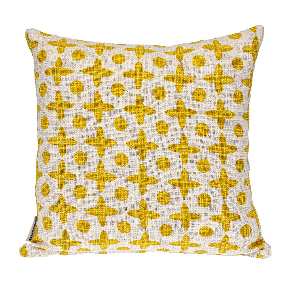 18" Yellow and White Geometric Cotton Throw Pillow