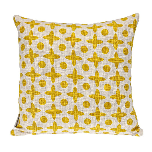 18" Yellow and White Geometric Cotton Throw Pillow