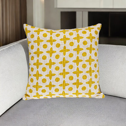 18" Yellow and White Geometric Cotton Throw Pillow