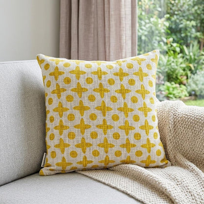 18" Yellow and White Geometric Cotton Throw Pillow