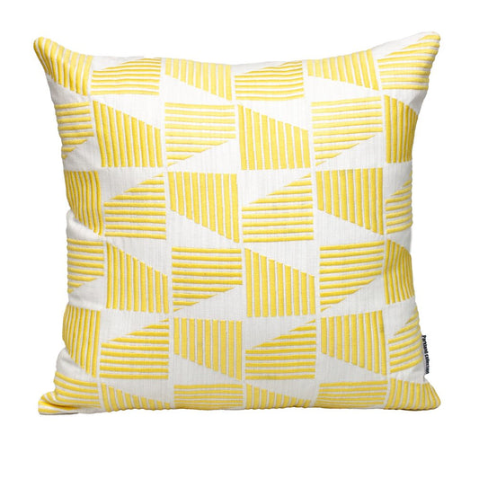 18" Yellow and White Geometric Cotton Throw Pillow With Embroidery