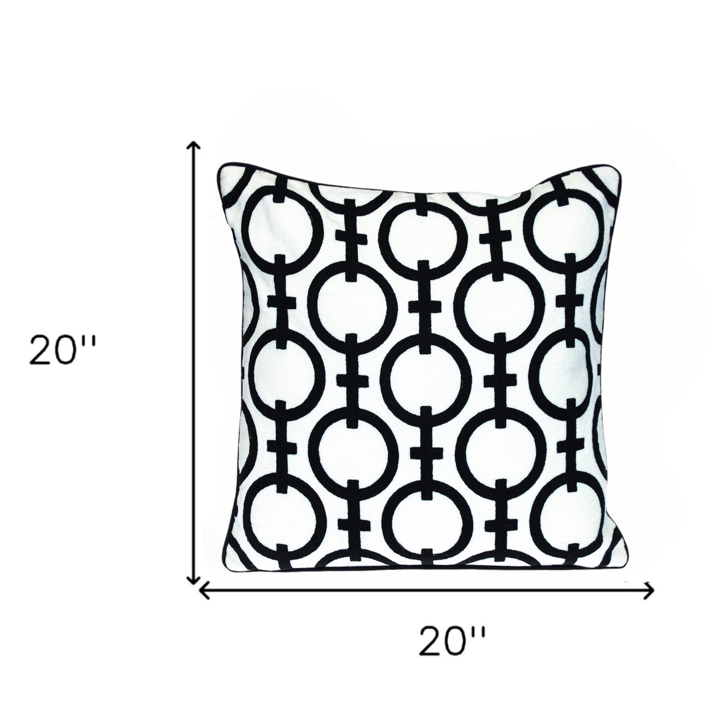 20" Black and White Geometric Cotton Throw Pillow