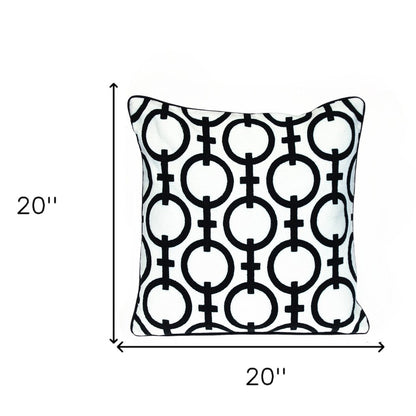 20" Black and White Geometric Cotton Throw Pillow