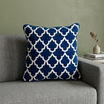 20" Blue and White Geometric Cotton Throw Pillow