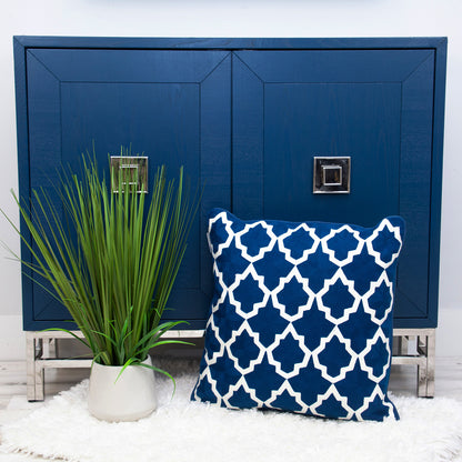 20" Blue and White Geometric Cotton Throw Pillow