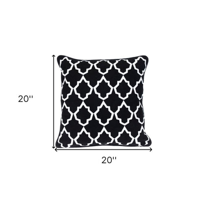 20" Black and White Geometric Cotton Throw Pillow