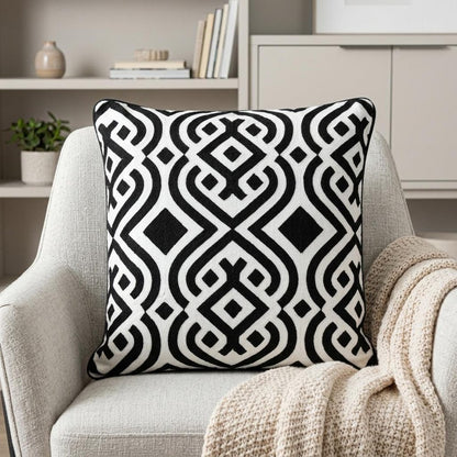 20" Black and White Geometric Cotton Throw Pillow