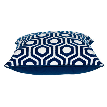 20" X 20" Blue Geometric Cotton Zippered Pillow