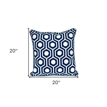 20" X 20" Blue Geometric Cotton Zippered Pillow