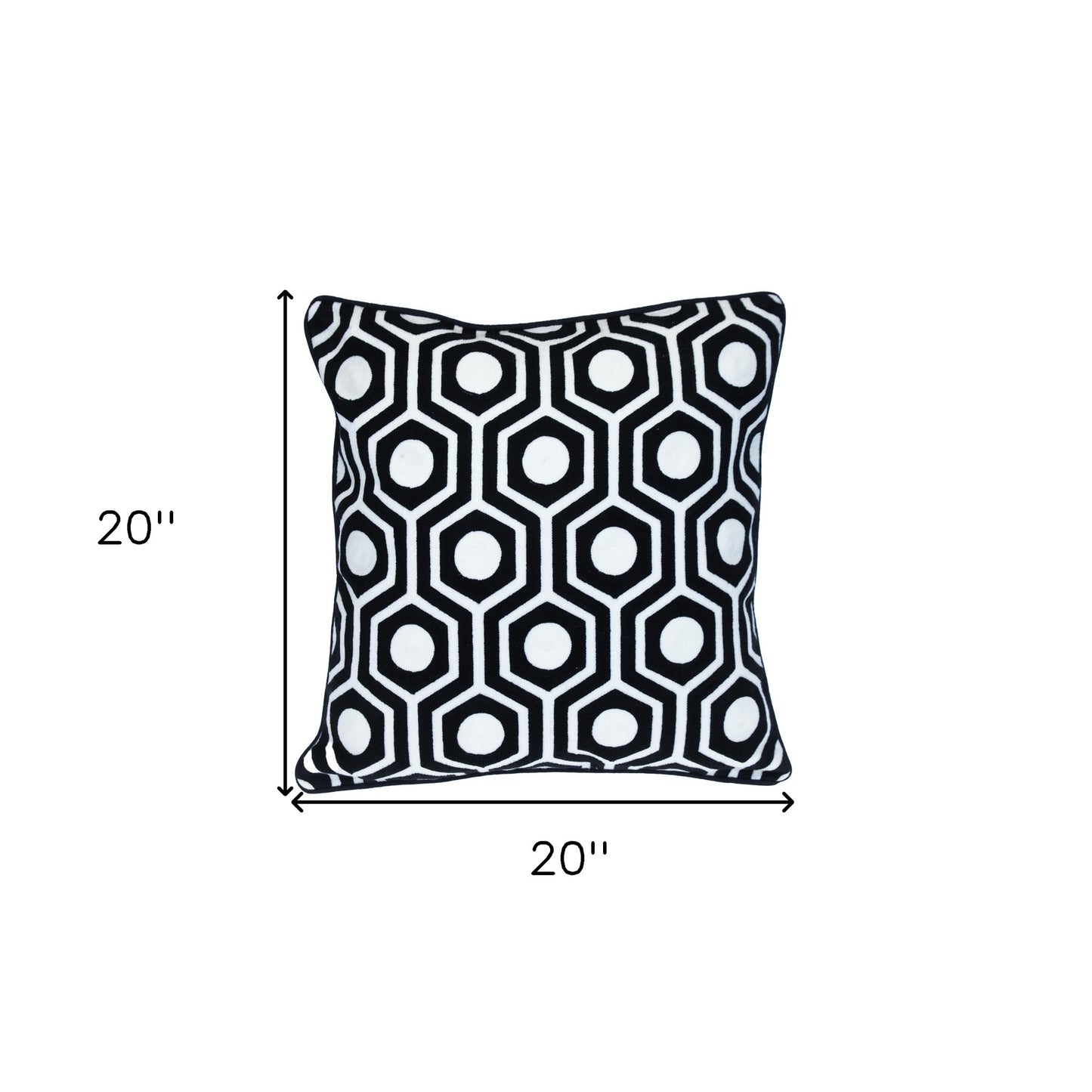 20" Black and White Geometric Cotton Throw Pillow