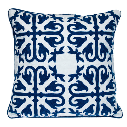 20" Blue and White Geometric Cotton Throw Pillow