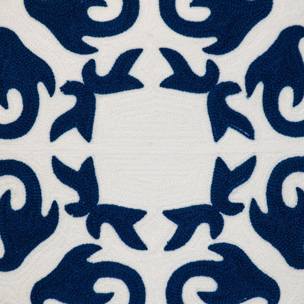 20" Blue and White Geometric Cotton Throw Pillow
