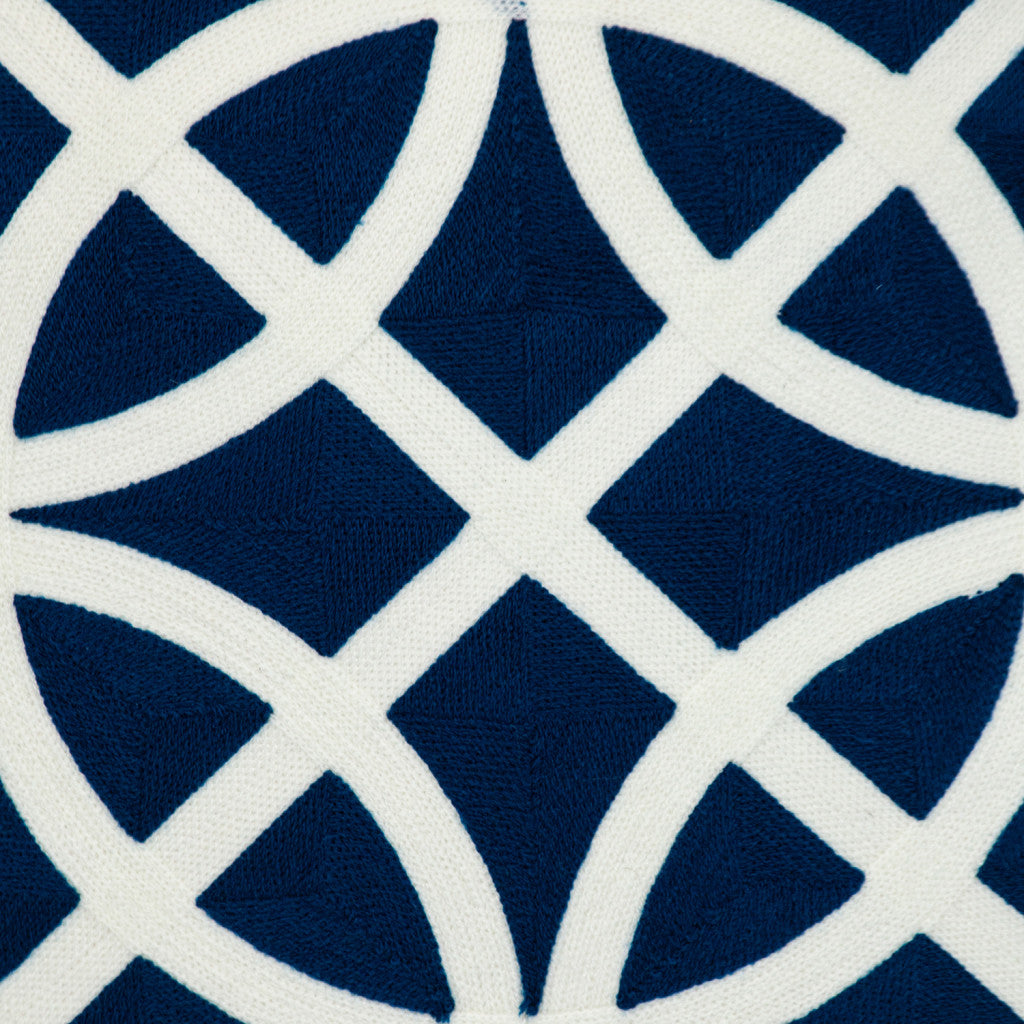 20" Blue and White Geometric Cotton Throw Pillow