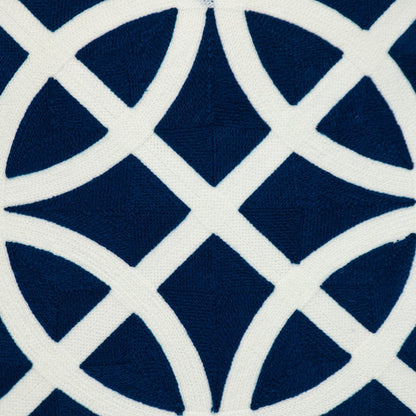 20" Blue and White Geometric Cotton Throw Pillow