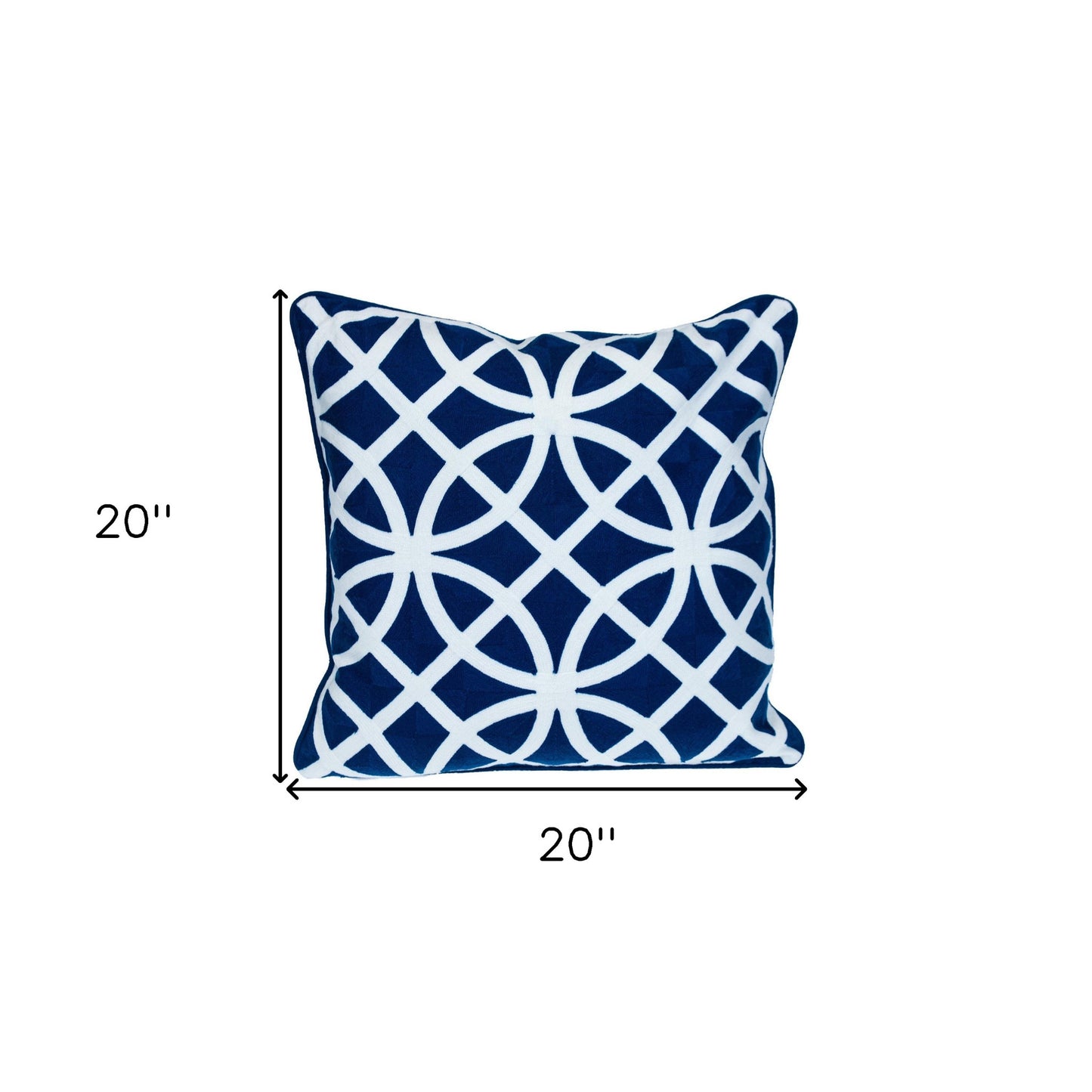 20" Blue and White Geometric Cotton Throw Pillow