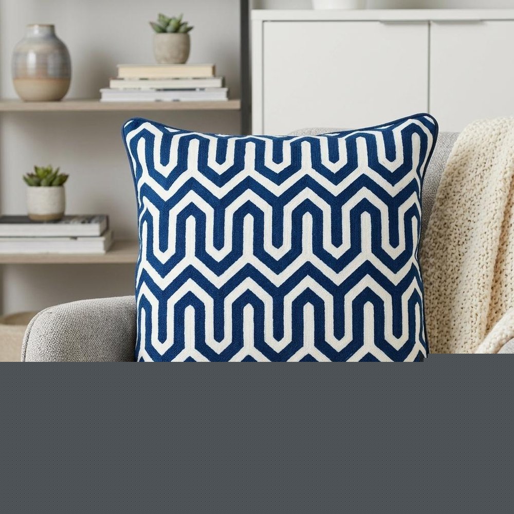 20" Blue Geometric Cotton Throw Pillow