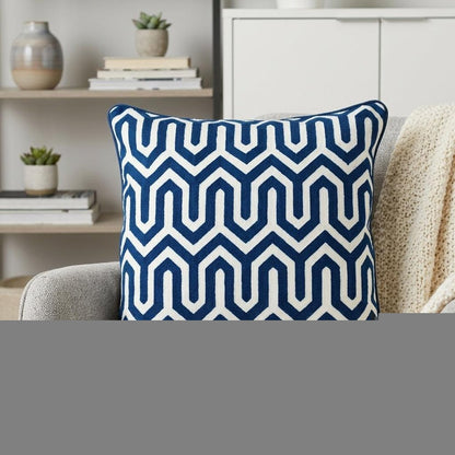 20" Blue Geometric Cotton Throw Pillow