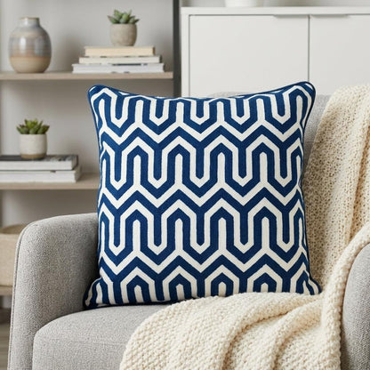 20" Blue Geometric Cotton Throw Pillow