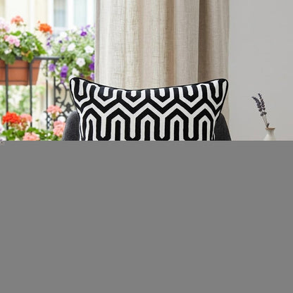 20" Black Geometric Cotton Throw Pillow