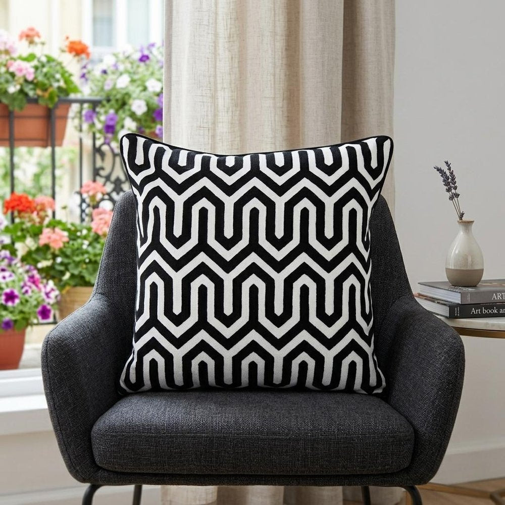 20" Black Geometric Cotton Throw Pillow