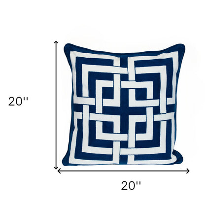 20" Blue and White Interlocking Cotton Throw Pillow