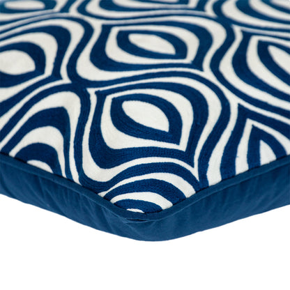 20" X 20" Blue Geometric Cotton Zippered Pillow