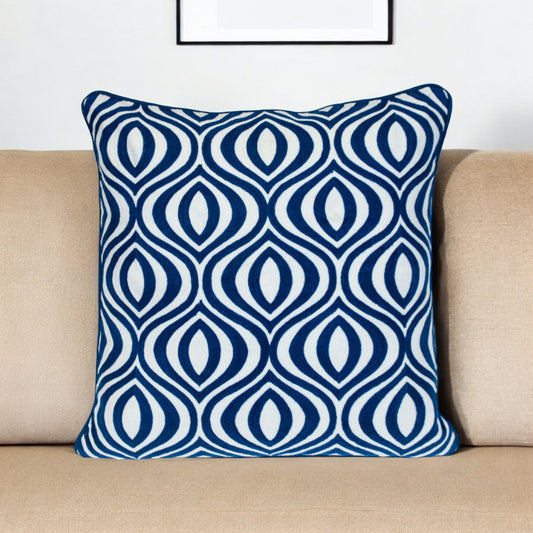 20" X 20" Blue Geometric Cotton Zippered Pillow