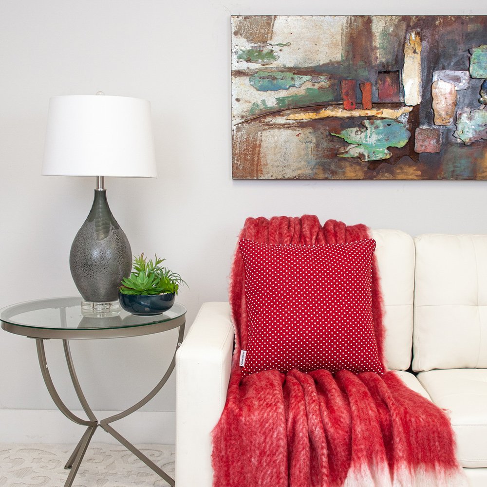 18" Red and White Cotton Reversible Throw Pillow