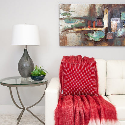 18" Red and White Cotton Reversible Throw Pillow