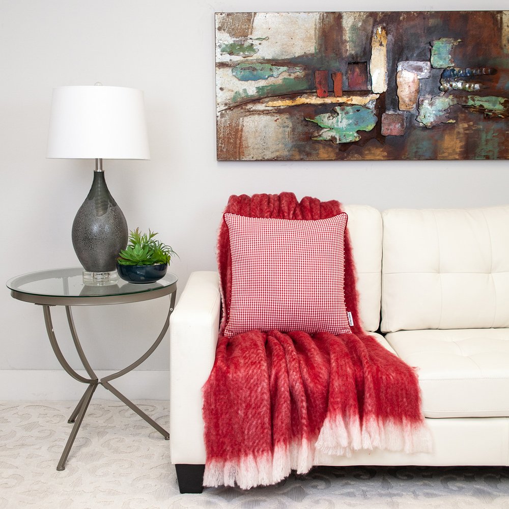 18" Red and White Cotton Reversible Throw Pillow