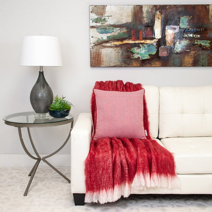 18" Red and White Cotton Reversible Throw Pillow