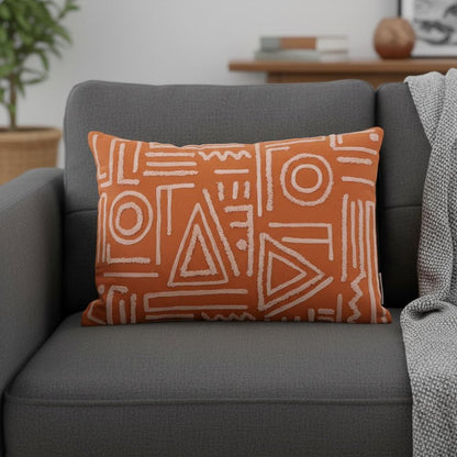 14" X 20" Pink and Orange Geometric Cotton Throw Pillow