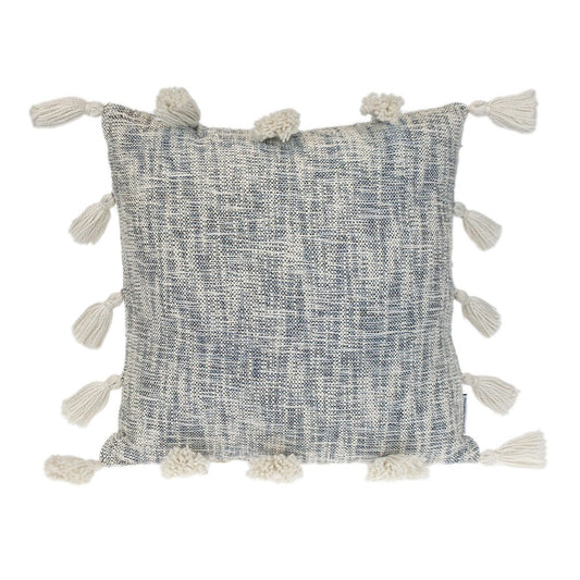 18" Gray and White Striped Cotton Throw Pillow With Tassels