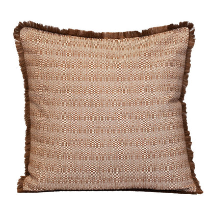24" Brown and White Striped Cotton Throw Pillow With Fringe