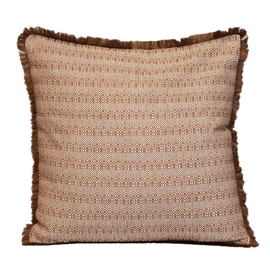 24" Brown and White Striped Cotton Throw Pillow With Fringe