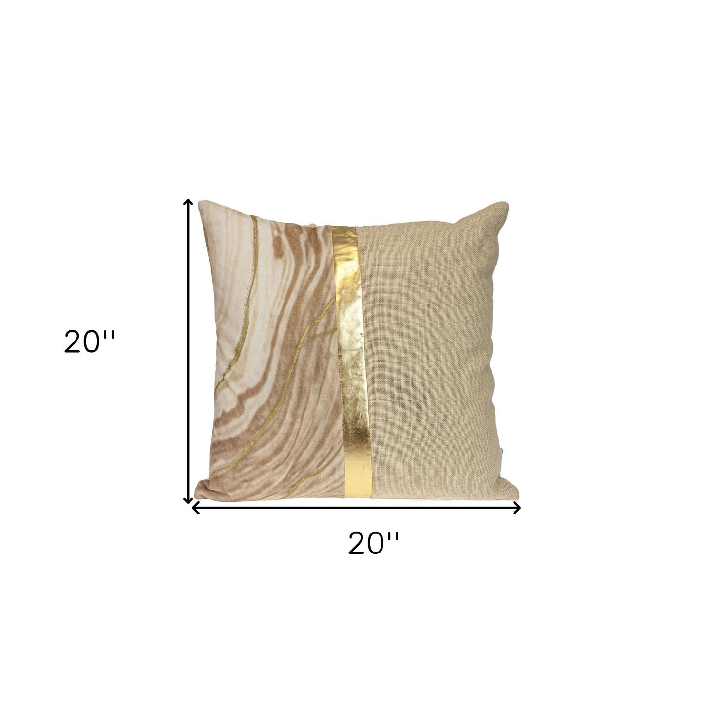 20" Beige and Gold Striped Cotton Blend Throw Pillow