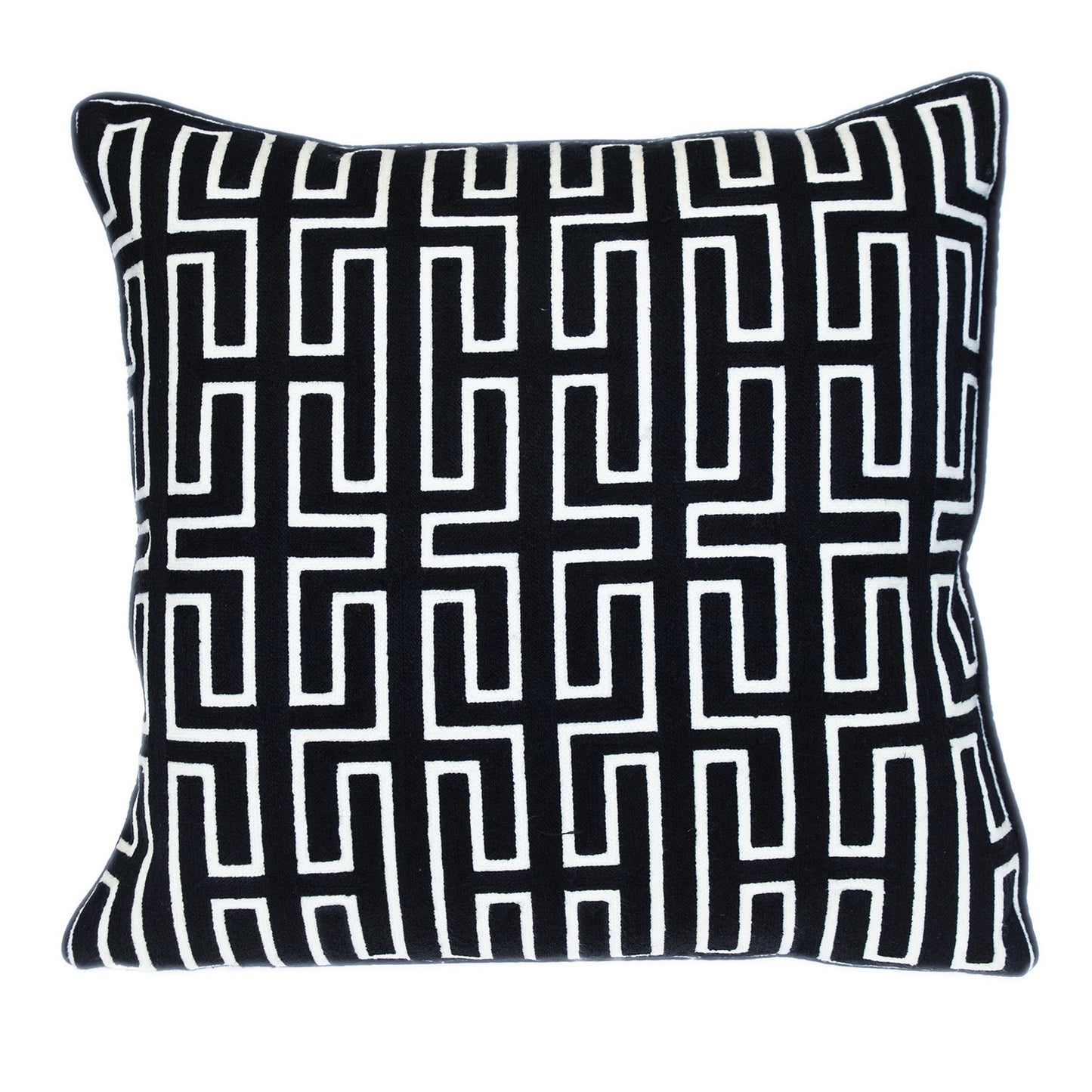 20" X 20" Black Geometric Cotton Zippered Pillow