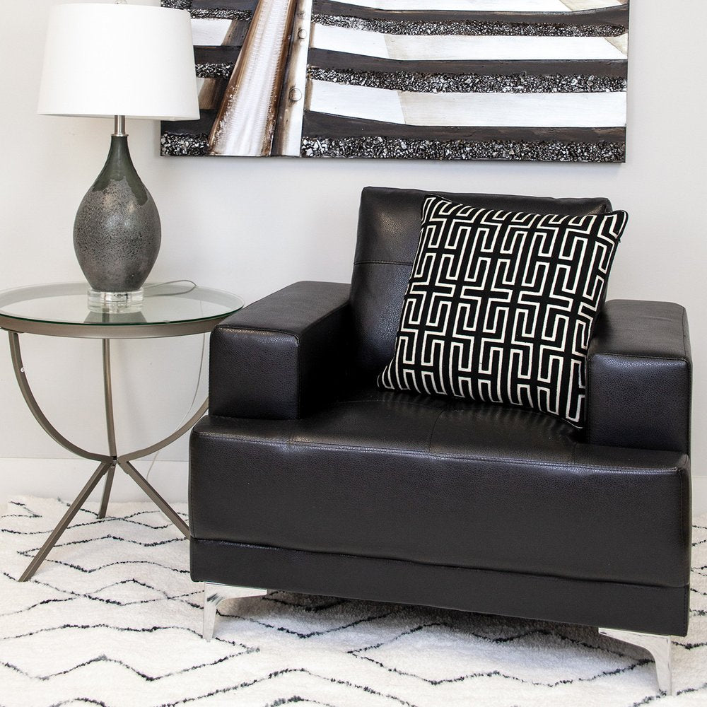 20" X 20" Black Geometric Cotton Zippered Pillow