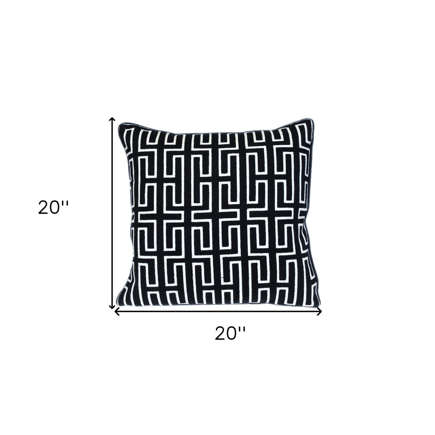 20" X 20" Black Geometric Cotton Zippered Pillow