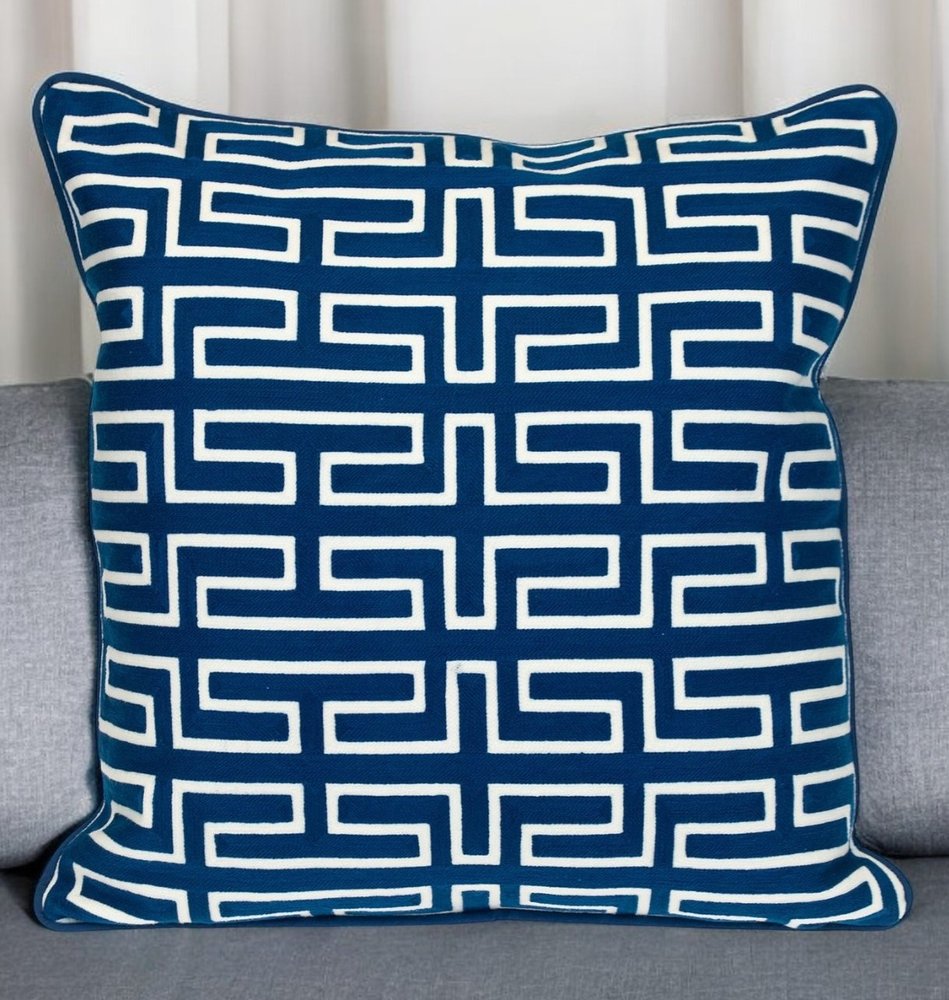 20" Blue Geometric Cotton Throw Pillow