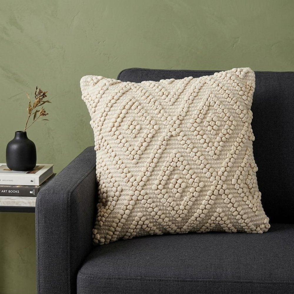 20" Off White Geometric Cotton Throw Pillow