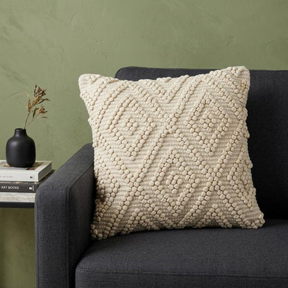 20" Off White Geometric Cotton Throw Pillow