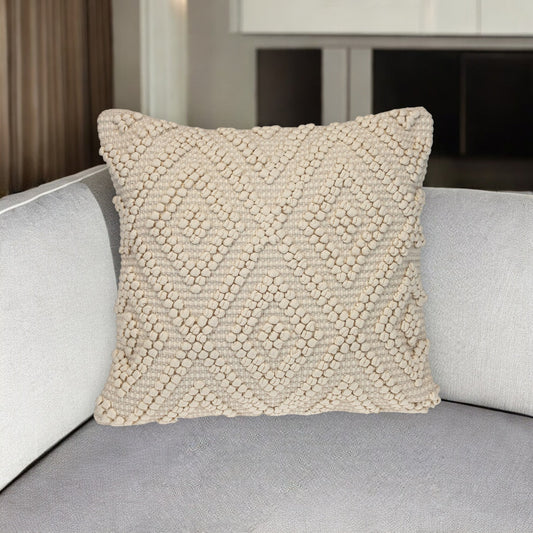 20" Off White Geometric Cotton Throw Pillow