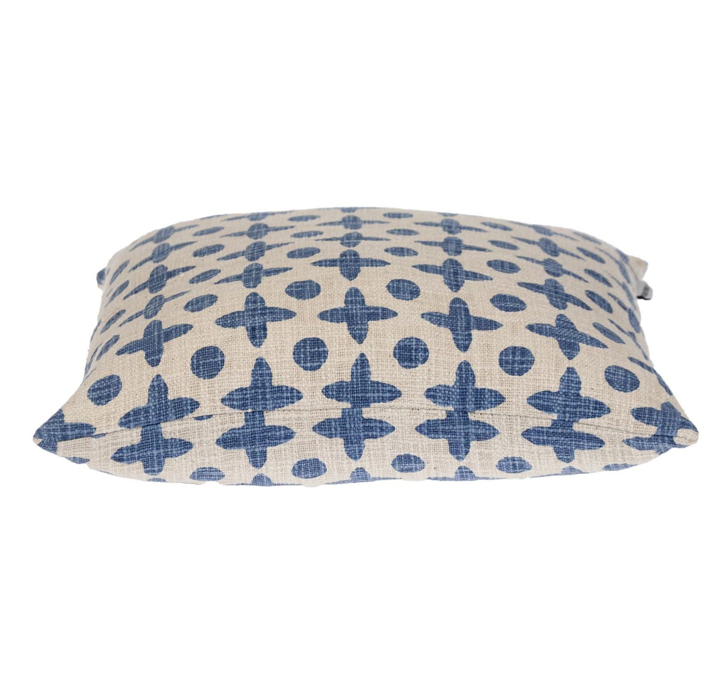 18" Beige and Blue Geometric Cotton Throw Pillow