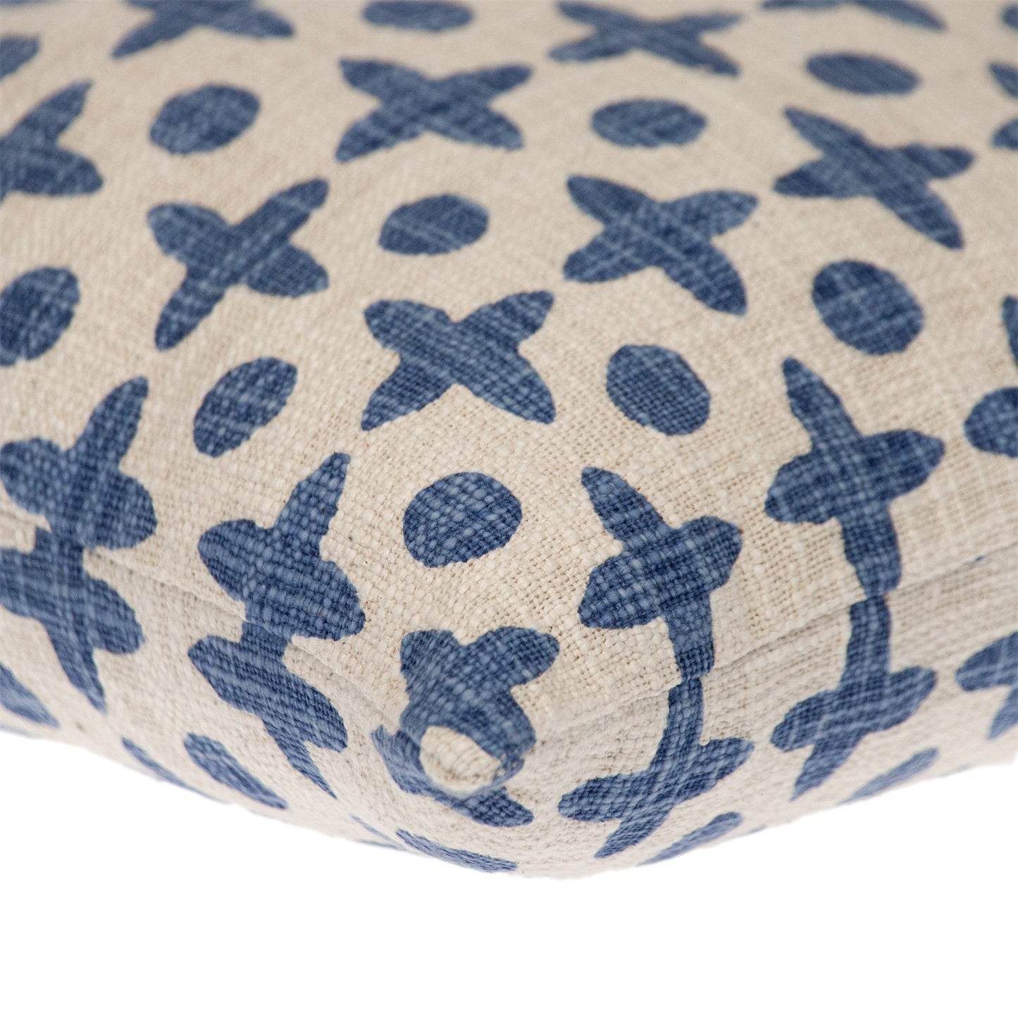 18" Beige and Blue Geometric Cotton Throw Pillow