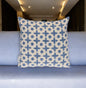 18" Beige and Blue Geometric Cotton Throw Pillow