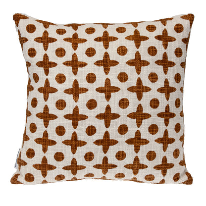 18" Beige and Brown Geometric Cotton Throw Pillow