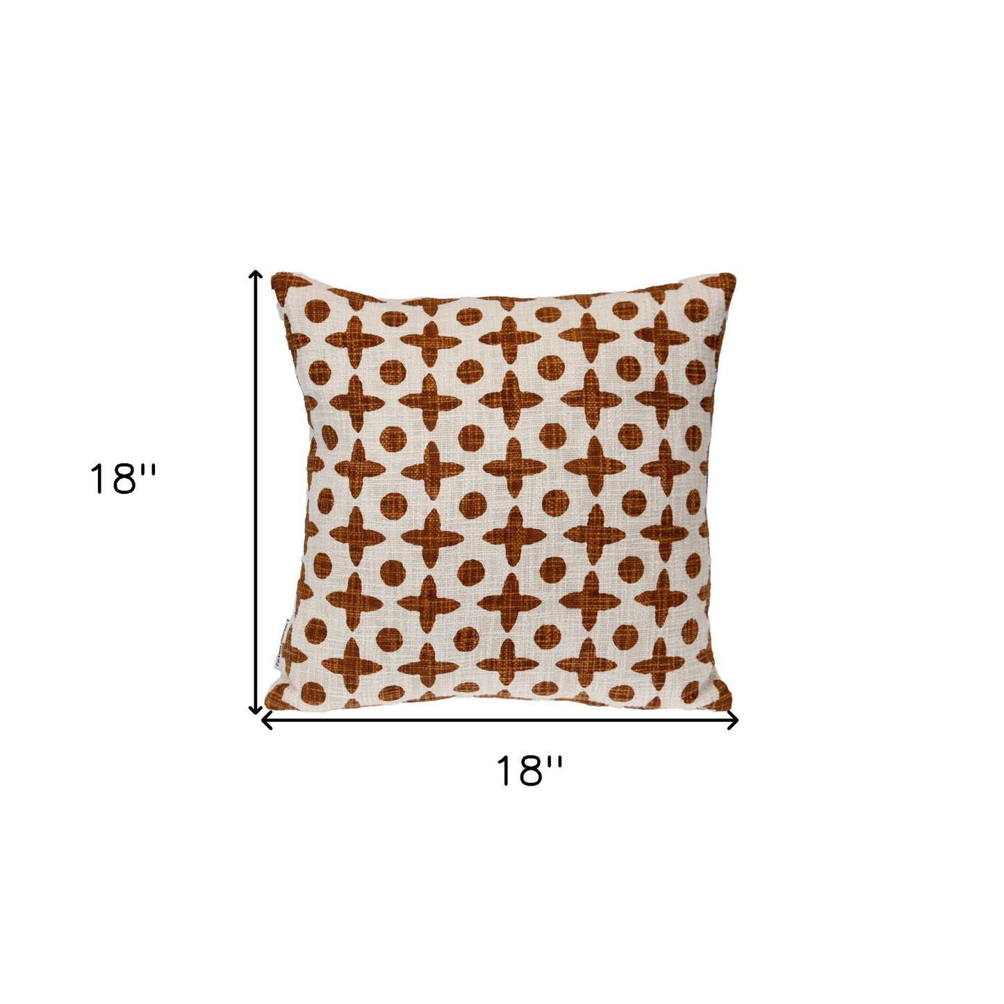 18" Beige and Brown Geometric Cotton Throw Pillow