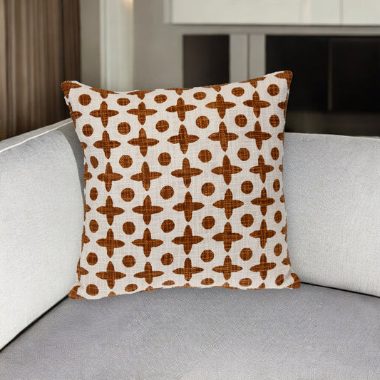 18" Beige and Brown Geometric Cotton Throw Pillow