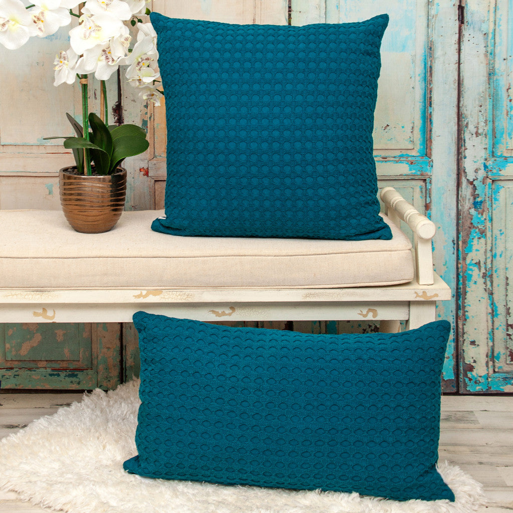 20" Blue Cotton Throw Pillow With Texture